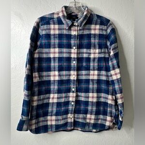J.CREW Flannel Shirt Women’s Size 6 Blue Plaid Long Sleeve Button Up Pocket Warm